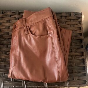 MOTHER - The Pixie Dazzler Faux Leather High Rise Ankle Skinny Jeans Friar Brown